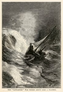 Die Tankadere wurde wie eine Feder hin und her geworfen, aus In 80 Tagen um die Welt von Jules Verne (1828-1905) graviert von Adolphe François Pannemaker (1822-1900), 1873