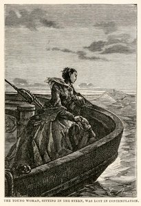 Die junge Frau, die im Heck saß, war in Kontemplation versunken, aus In 80 Tagen um die Welt von Jules Verne (1828-1905), graviert von Jean Louis Prevost, (1790-1850), 1873 von Hippolyte Leon after Benett
