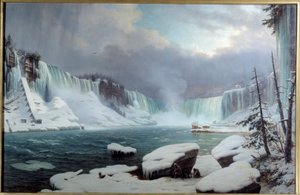 Der große Niagara-Wasserfall, Wintereffekt. Ansicht der Niagarafälle von Hippolyte Victor Valentin Sebron