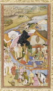Daud erhält ein Ehrengewand von Munim Khan, Illustration aus dem Akbarnama, ca. 1604 von Hiranand