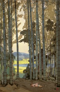 Hühner im Bambuswald von Hiroshi Yoshida