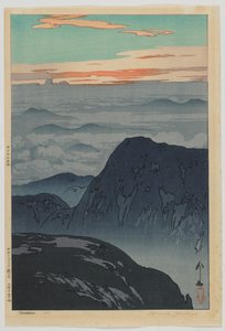 Sonnenaufgang am Eboshidake, aus der Serie Zwölf Szenen in den japanischen Alpen, Taisho-Ära von Hiroshi Yoshida