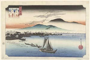 Landende Gänse in Katata (Acht Ansichten der Provinz Omi) von Hiroshige (I) , Utagawa