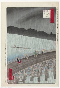 Unerwarteter Regenschauer auf der großen Brücke in Atake (Titel auf dem Objekt) Auswahl von 48 Ansichten auf Edo (Serientitel) von Hiroshige (I) , Utagawa