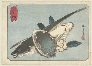 Plattfische, Abalone und Beeren von Hiroshige (I) , Utagawa