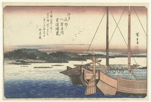 Sonnenuntergang am Strand von Shiba (Shibaura no seiran, Acht Ansichten der Umgebung von Edo, Edo kinko hakkei no uchi) von Hiroshige (I) , Utagawa