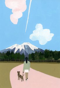 Spaziergang mit Hund und Flugzeugwolke