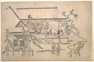 Blumenbetrachtungsszene von Hishikawa Moronobu