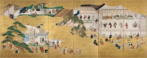 Szenen aus dem Nakamura Kabuki Theater von Hishikawa Moronobu