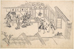 Der Eingang zu Ageya-machi, aus der Serie Szenen in Yoshiwara von Hishikawa Moronobu