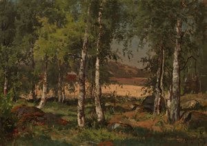 Landschaft mit Birkenhain und Roggenfeld von Hjalmar Munsterhjelm