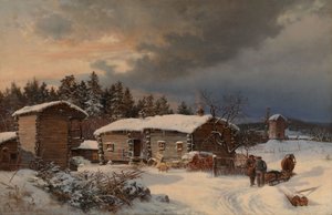 Winterlandschaft mit Bauernhaus in Häme von Hjalmar Munsterhjelm