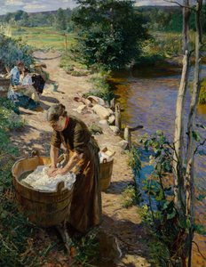 Putzfrauen am Fluss von Hjalmer Eilif Emanuel Peterssen