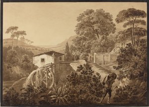 Italienische Landschaft mit einer Wassermühle von Hélène Boutourlin