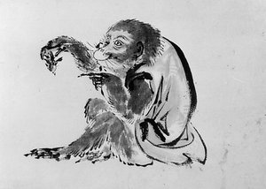 Affe und Biene, 19. Jahrhundert von Hokusai School.