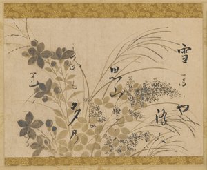Blumen, Gräser und ein Gedicht, Edo-Periode, 1615-1637