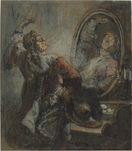 Schauspieler vor einem Spiegel posierend von Honoré Daumier