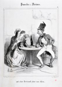 Werk von Honore Daumier (1808-1879). Charivari aus dem Jahr 1840: Serie PROVERBES ET MAXIMES „qui aime Bertrand aime son chien“ MUSEE DES BEAUX ARTS - PALAIS LONGCHAMP, MARSEILLE