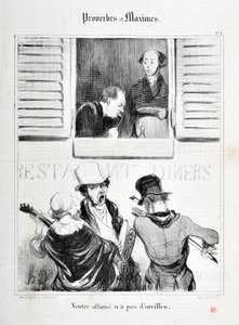 Werk von Honore Daumier (1808-1879). Charivari aus dem Jahr 1840: Serie PROVERBES ET MAXIMES „Belly starvation has no ears“ MUSEE DES BEAUX ARTS - PALAIS LONGCHAMP, MARSEILLE von Honoré Daumier