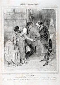 Werk von Honore Daumier (1843): Serie SCENES PARLIAMENTARY. Der Wahlbesuch von Honoré Daumier
