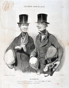 Werk von Honore Daumier (1808-1879). Charivari stammt aus dem Jahr 1845: Serie LES BEAUX DAYS DE LA VIE. Im Karneval - Lachen wir und tanzen! Ich werde enttäuscht sein, so schlau! Berühmt! Wir können dich nicht erkennen... MUSEUM DER SCHÖNEN KÜNSTE - PALAS von Honoré Daumier