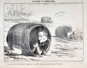 Werk von Honore Daumier (1854): Serie TENNIQUES ET OWNIRES „Es ist ein bisschen hart, in einem Fass wohnen zu müssen, wenn man nicht zynisch sein will“ von Honoré Daumier