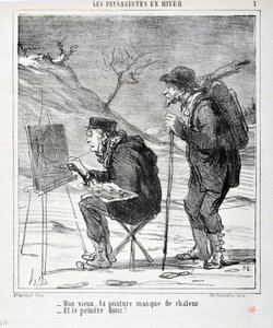 Charivari von 1864: Serie LES LANDSAGISTS IN WINTER. - Mein Alter, dein Gemälde fehlt es an Wärme - Und dem Maler auch! MUSEUM OF FINE ARTS - PALACE LONGCHAMP, MARSEILLE von Honoré Daumier