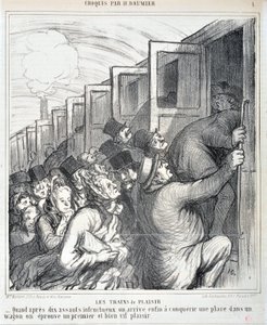 Serie „Die Vergnügungszüge“. „Wenn wir nach zehn erfolglosen Angriffen endlich einen Platz in einem Waggon erobern, erleben wir ein erstes und sehr lebhaftes Vergnügen“.