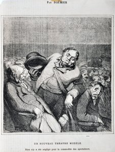 Werk von Honore Daumier (1808-1879). Charivari stammt aus dem Jahr 1864: Serie Skizzen im Theater Ein neues Theatermodell. Nichts wurde für den Komfort der Zuschauer vernachlässigt. MUSEE DES BEAUX ARTS - PALAIS LONGCHAMP, MARSEILLE