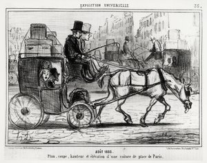 August 1855, Weltausstellung: Plan, Schnitt, Höhe und Erhebung eines Pariser Wagens. Illustration von Honoré Daumier (1808-1879), veröffentlicht in den Nachrichten, Charivari, datiert 4. September von Honoré Daumier