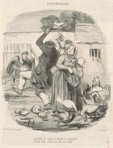 Den kleinen Gänseküken geben sie Futter... von Honoré Daumier