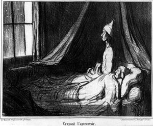 Glauben, ihn zu sehen, Karikatur von Honore Daumier (1808-1879). „Charivari“