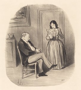 Bürger lässt sich nach dem Abendessen einige Kapitel vorlesen von Honoré Daumier