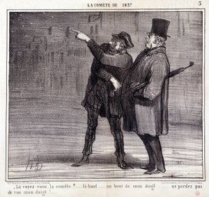 Karikatur über Wissenschaft. Serie zur „Komet von 1857“: „Sehen Sie den Ausschuss?...“ Ein Dieb lenkt die Aufmerksamkeit seines Opfers ab (Gravur von Honore Daumier) von Honoré Daumier