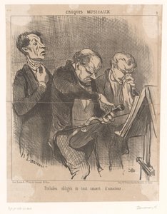 Drei Amateurmusiker vor einem Konzert von Honoré Daumier