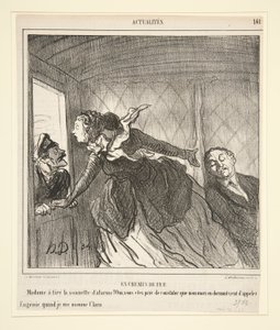 Im Zug: Madame hat die Glocke gezogen von Honoré Daumier