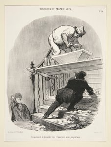 Unannehmlichkeit, Reparaturen von seinem Vermieter zu verlangen, aus Locataires et Proprietaires von Honoré Daumier