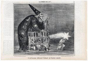 Der Komet von 1857, "Der deutsche Astronom lässt eine berühmte Ente los", aus Le Charivari, veröffentlicht 1858 von Honoré Daumier