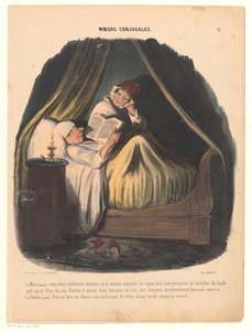 Lesender Mann im Bett mit seiner Frau daneben