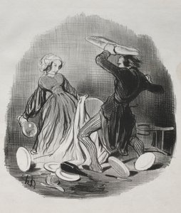 Heiratsbräuche: Ah! du denkst, deine Frau sorgt nicht genug für dich, Schurke... von Honoré Daumier