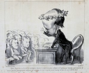 Erinnerungen an den Friedenskongress: Victor Hugo (Nr. 1 der Serie) - von Daumier, in „Charivari“ vom 06.09.1849