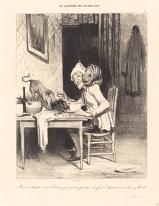 Monsieur Coquelet teilt sein Frühstück von Honoré Daumier