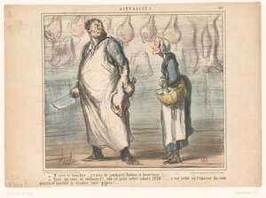 Alte Frau spricht einen Metzger an von Honoré Daumier
