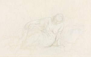 Liegende Frau, die sich auf ihren Arm stützt, verso, 1855-60 von Honoré Daumier