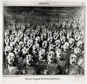 Erinnerung an das große Fest der Orpheonisten. Illustration von Honore Daumier (1808-1879), veröffentlicht in den Nachrichten, „Charivari“, datiert 28. März 1859 von Honoré Daumier