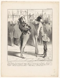 Robert-Macaire im Gespräch mit Bertrand vor dem Schaufenster eines Druckhandels von Honoré Daumier