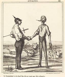 Fragend, ob sie, nachdem das Duell beendet ist, nicht gerupft werden von Honoré Daumier