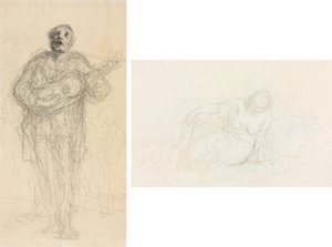 Singender Gitarrist (recto); Liegende Frau, die sich auf ihren Arm stützt (verso)