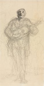 Singender Gitarrist recto, Liegende Frau, die sich auf ihren Arm stützt verso, 1855-1860 von Honoré Daumier
