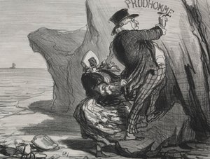 Der gute Bourgeois (Tafel 3): Ich möchte ein unvergängliches Denkmal unseres Besuchs an dieser Klippe hinterlassen... von Honoré Daumier